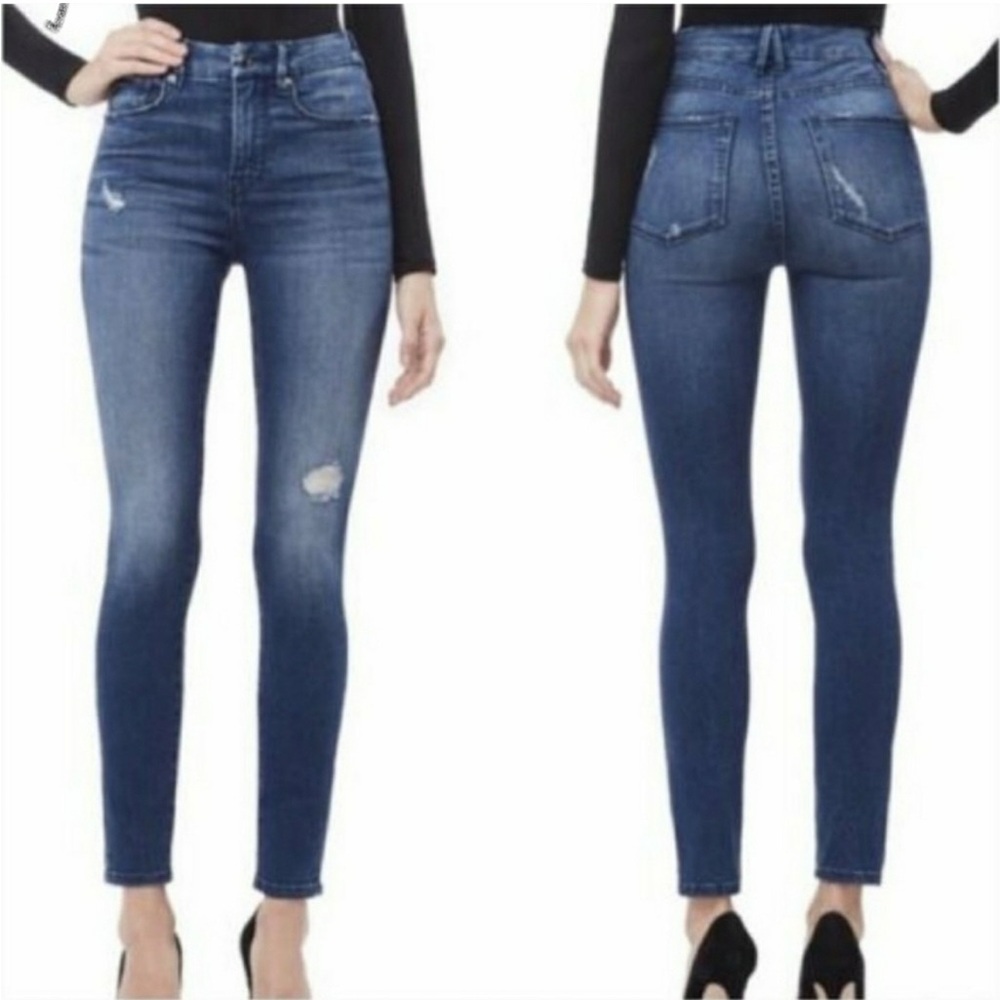 Good American Dark Blue Distressed Skinny Jeans